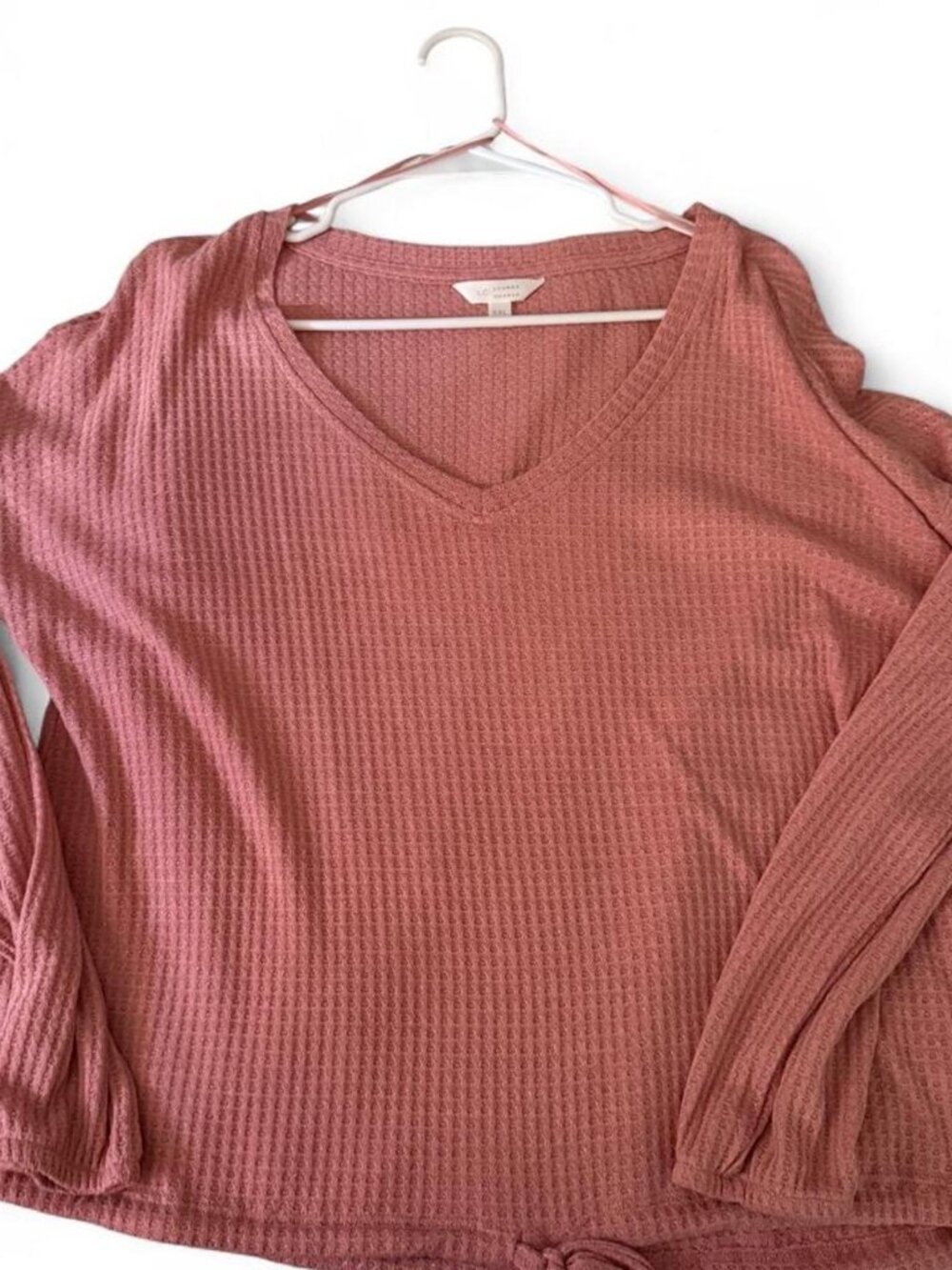 LC Lauren Conrad Pink Waffle Knit V-Neck Long Sleeve Top XXL
